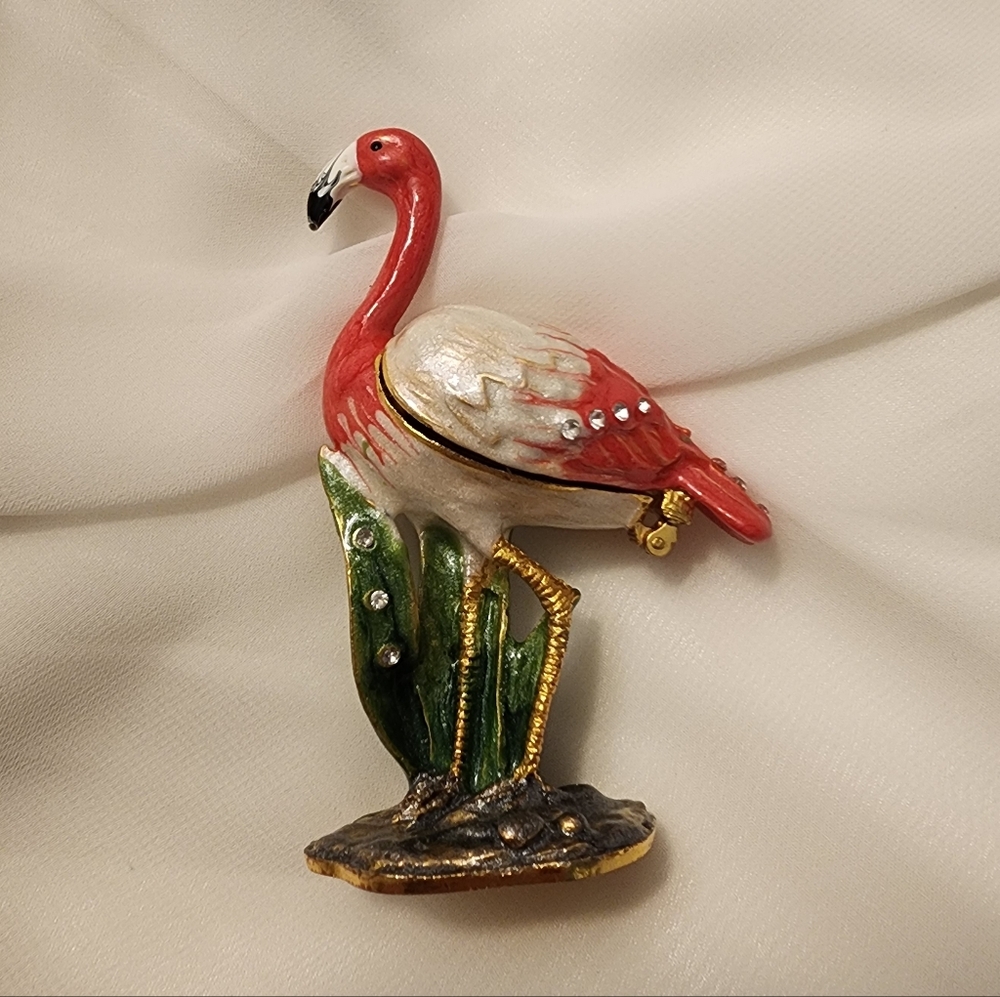 Pink Flamingo Trinket Jewelry Box Proposal Ring Box Rhinestone Enamel Decor